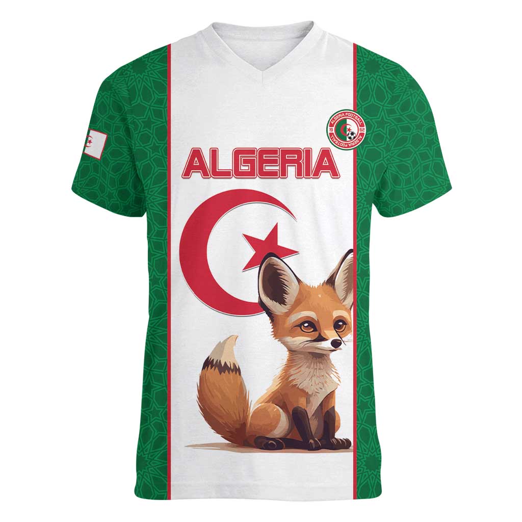 Custom Algeria Football Women V-Neck T-Shirt Go Fennec Foxes - Wonder Print Shop