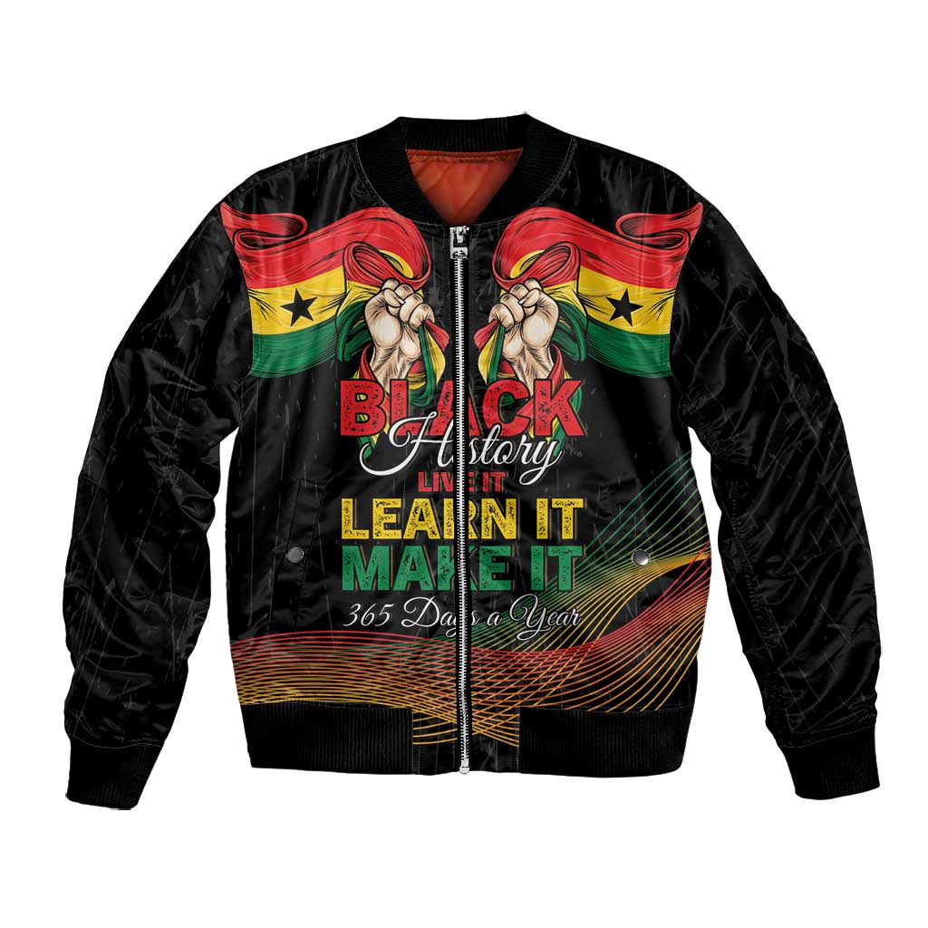 Personalized Ghana Black History Month Bomber Jacket Live It Learn It Make It - Wonder Print Shop