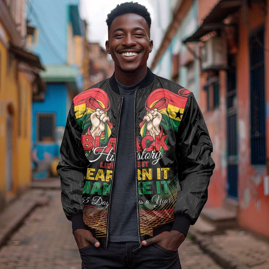 Personalized Ghana Black History Month Bomber Jacket Live It Learn It Make It - Wonder Print Shop
