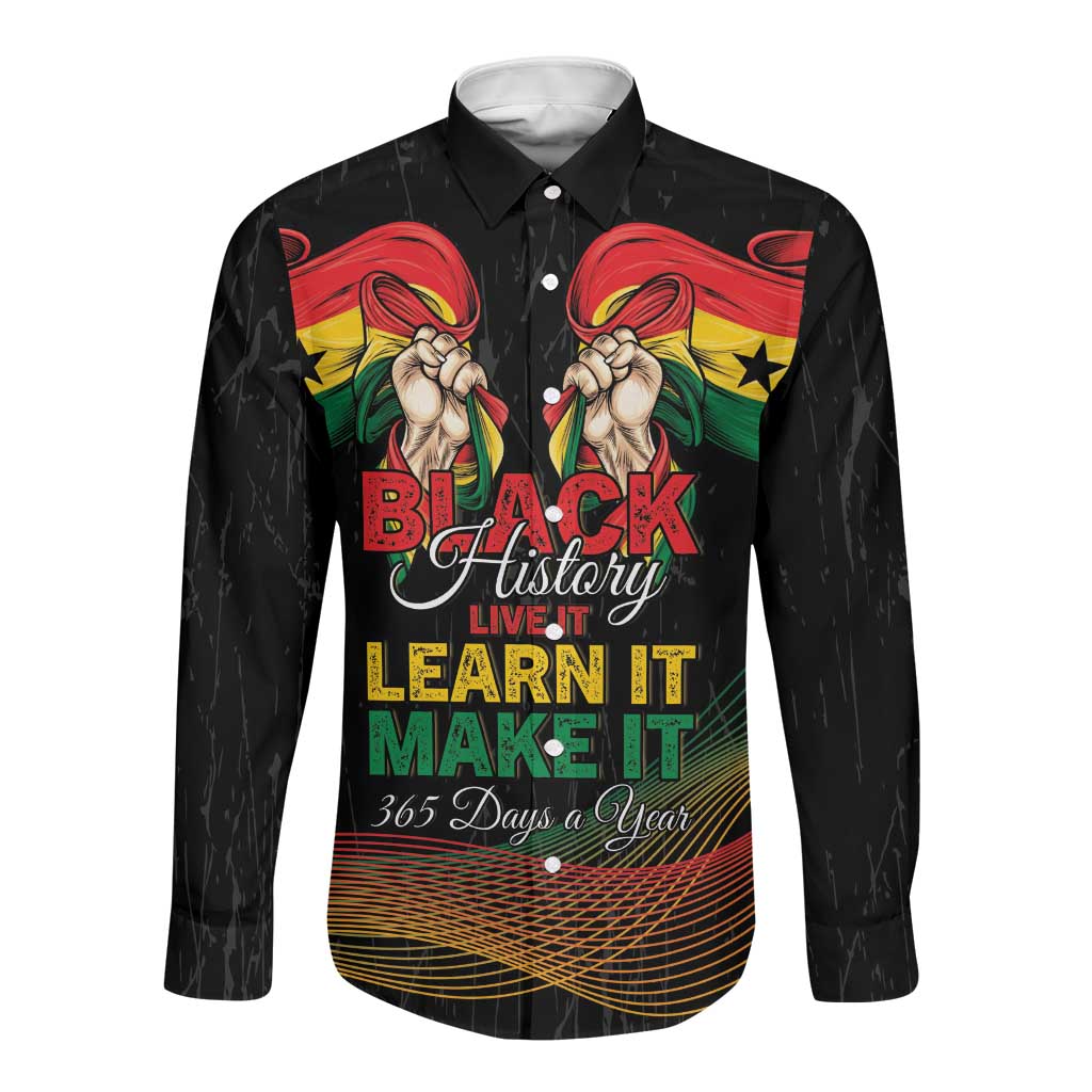 Personalized Ghana Black History Month Long Sleeve Button Shirt Live It Learn It Make It - Wonder Print Shop