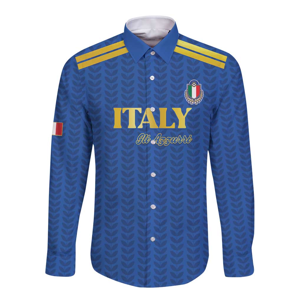 Custom Italy Football 2026 Long Sleeve Button Shirt Road To Champions - Wonder Print Shop