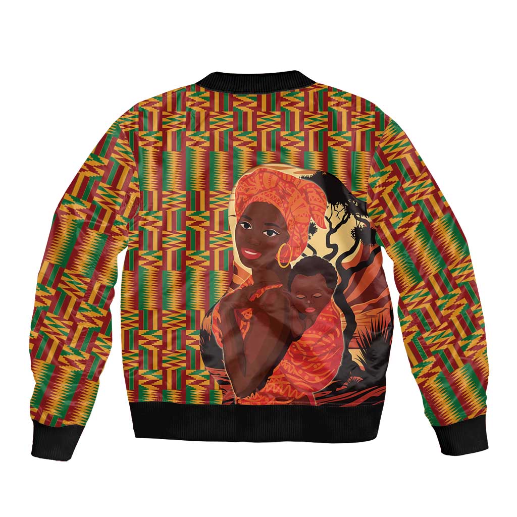 African-American Mother's Day Bomber Jacket Black Mom And Son Kente Pattern