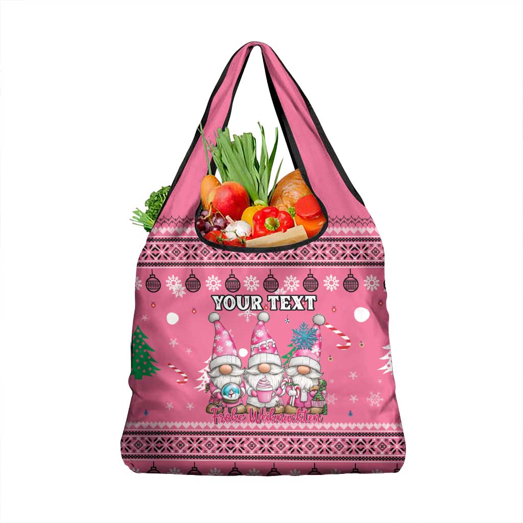 Personalised Germany Christmas Grocery Bag Cute Pink Gnome Frohe Weihnachten