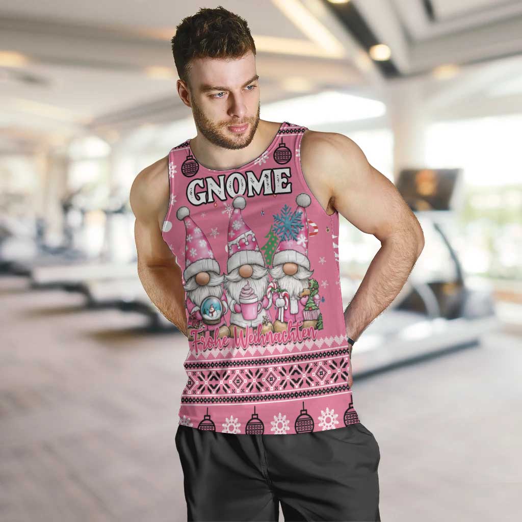 Personalised Germany Christmas Men Tank Top Cute Pink Gnome Frohe Weihnachten - Wonder Print Shop