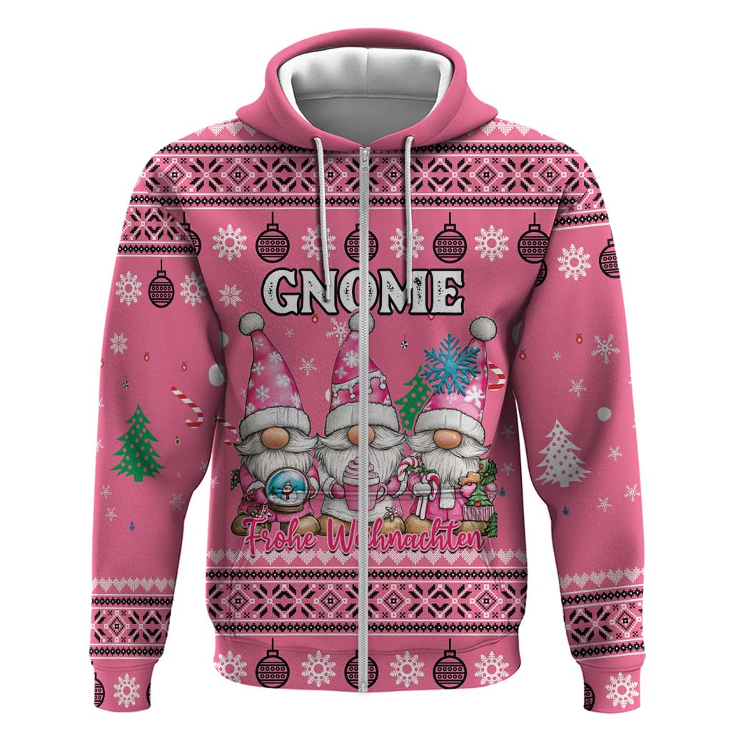 Personalised Germany Christmas Zip Hoodie Cute Pink Gnome Frohe Weihnachten - Wonder Print Shop