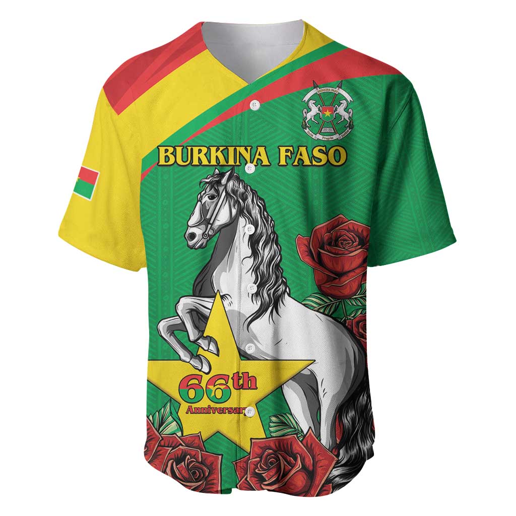 Personalised Burkina Faso Republic Day Baseball Jersey Happy 66th Anniversary with White Stallion - Wonder Print Shop