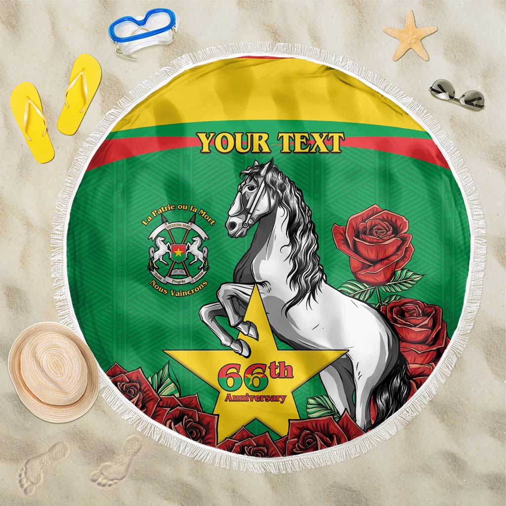 Personalised Burkina Faso Republic Day Beach Blanket Happy 66th Anniversary with White Stallion - Wonder Print Shop