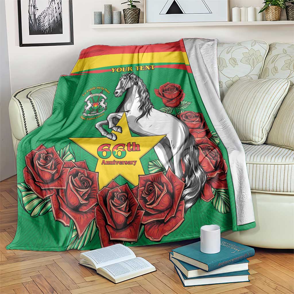 Green personalised anniversary blanket with white horse, red roses, and star badge