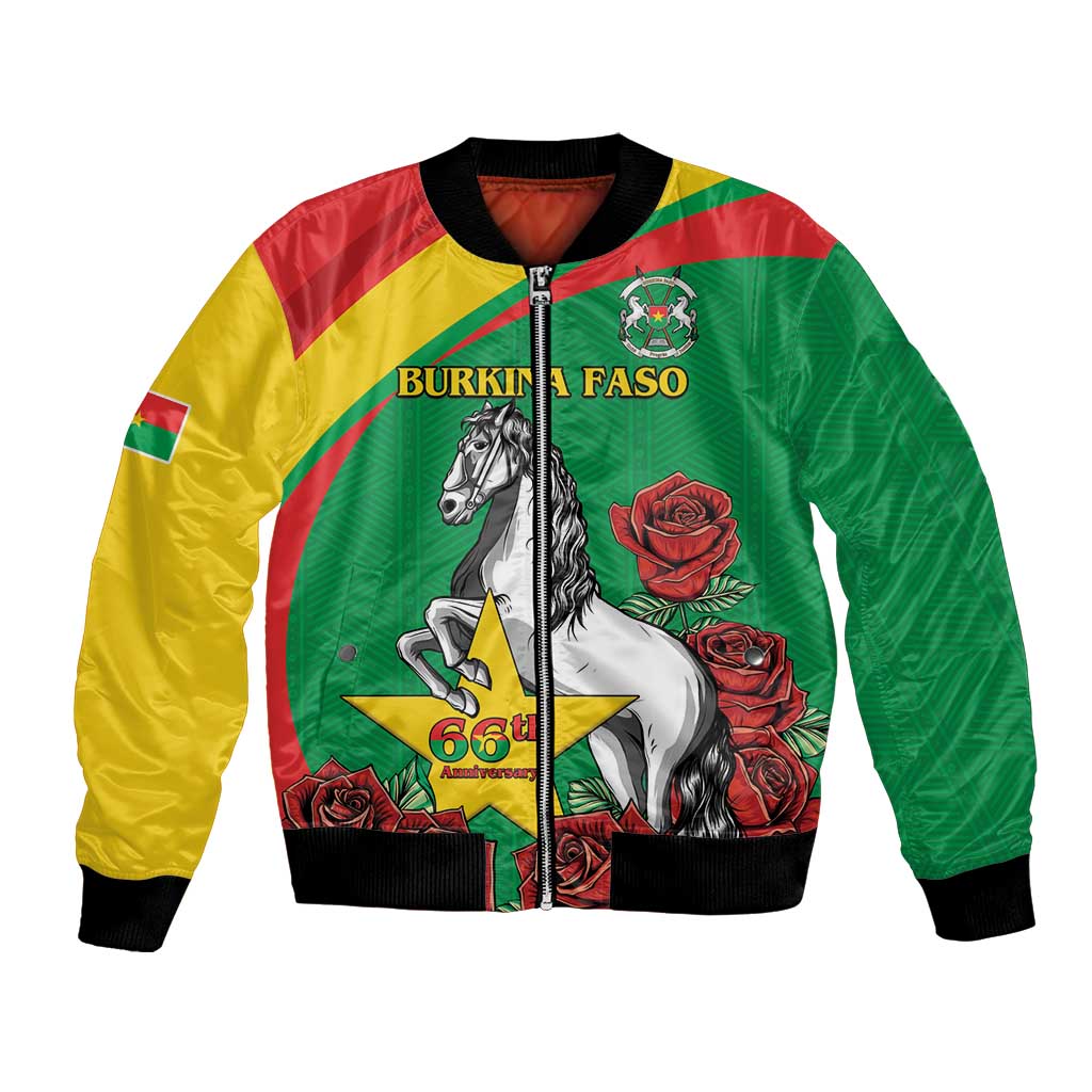 Personalised Burkina Faso Republic Day Bomber Jacket Happy 66th Anniversary with White Stallion - Wonder Print Shop