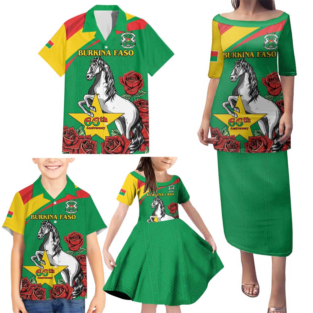 Personalised Burkina Faso Republic Day Family Matching Puletasi and Hawaiian Shirt Happy 66th Anniversary with White Stallion - Wonder Print Shop