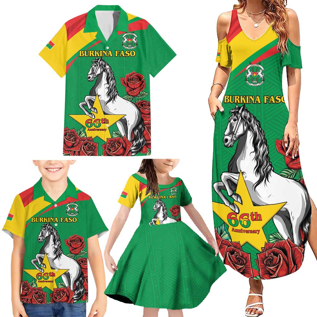 Personalised Burkina Faso Republic Day Family Matching Summer Maxi Dress and Hawaiian Shirt Happy 66th Anniversary with White Stallion - Wonder Print Shop