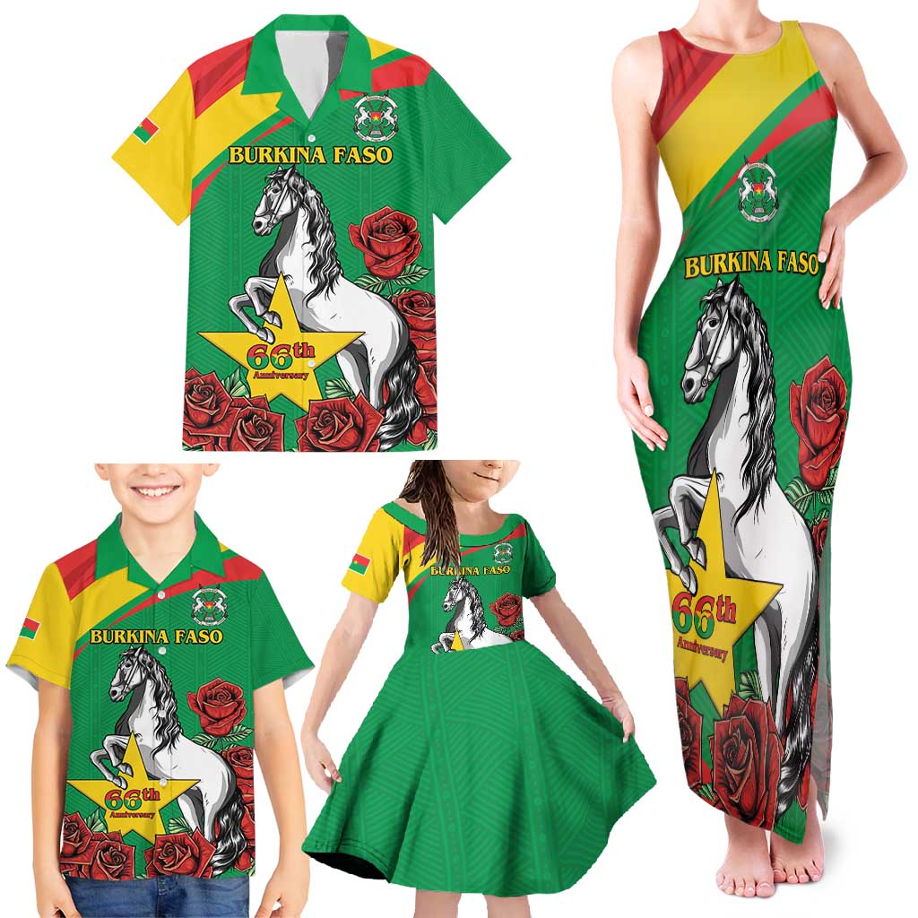 Personalised Burkina Faso Republic Day Family Matching Tank Maxi Dress and Hawaiian Shirt Happy 66th Anniversary with White Stallion - Wonder Print Shop