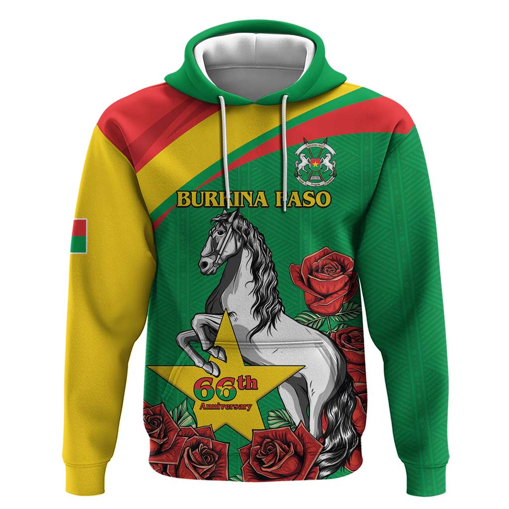 Personalised Burkina Faso Republic Day Hoodie Happy 66th Anniversary with White Stallion - Wonder Print Shop