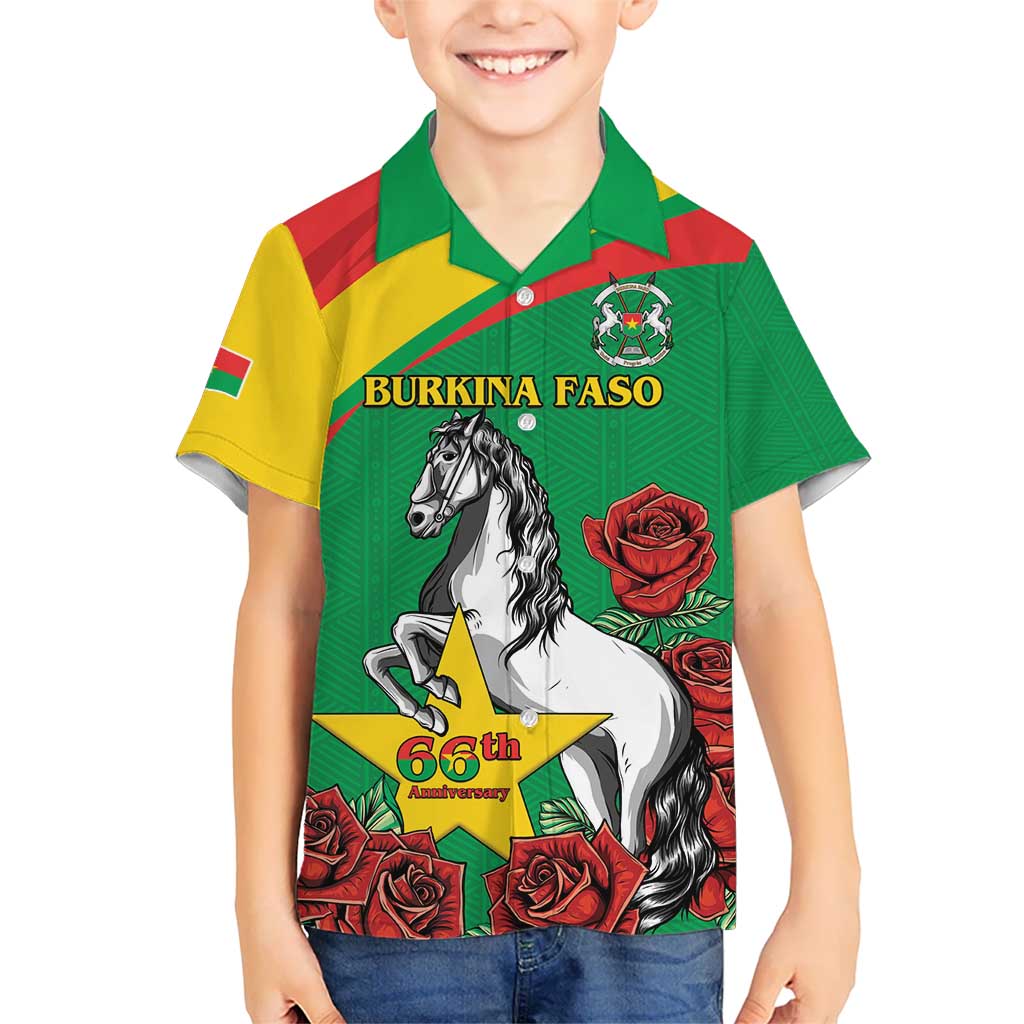 Personalised Burkina Faso Republic Day Kid Hawaiian Shirt Happy 66th Anniversary with White Stallion - Wonder Print Shop