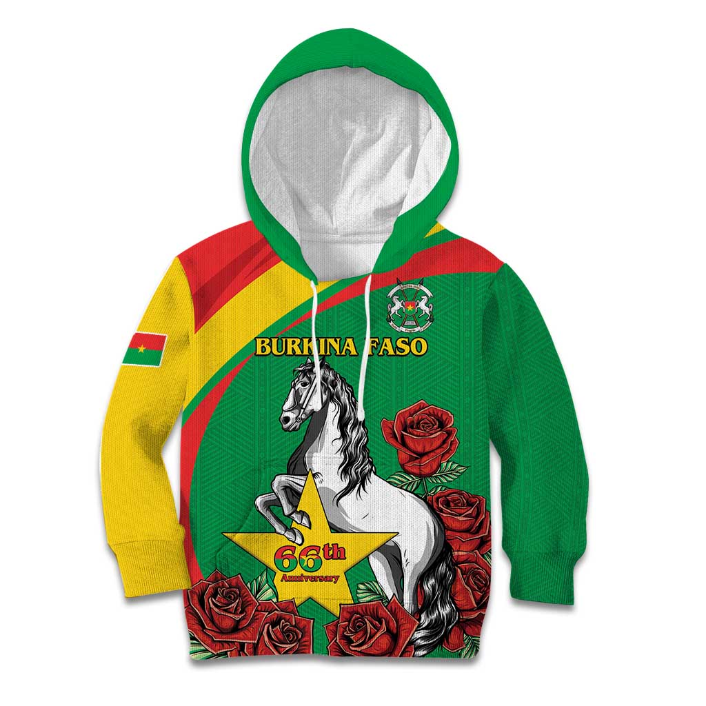 Personalised Burkina Faso Republic Day Kid Hoodie Happy 66th Anniversary with White Stallion - Wonder Print Shop