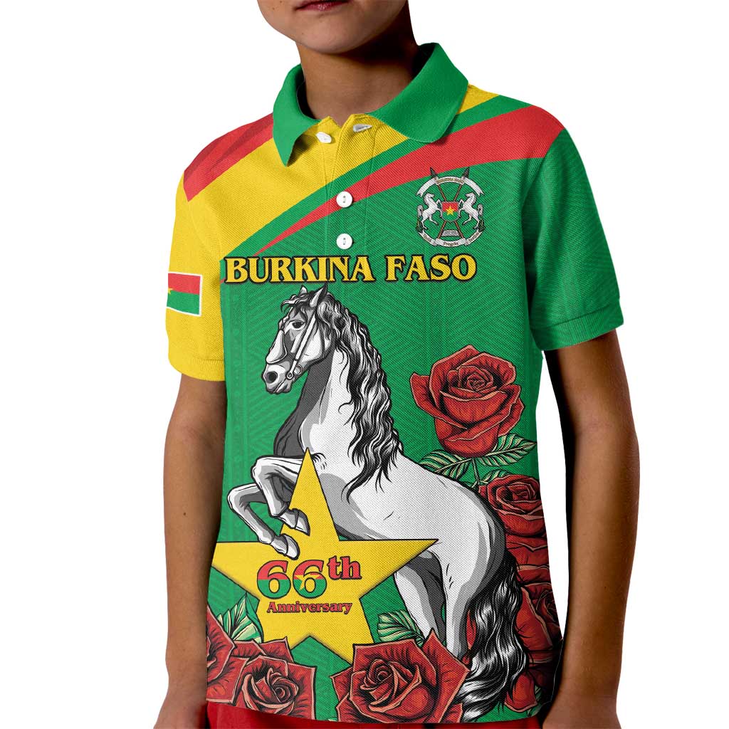 Personalised Burkina Faso Republic Day Kid Polo Shirt Happy 66th Anniversary with White Stallion - Wonder Print Shop