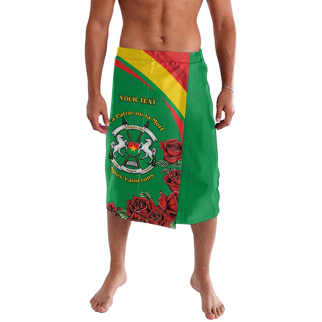 Green lavalava with elastic waistband and crest-and-roses graphic