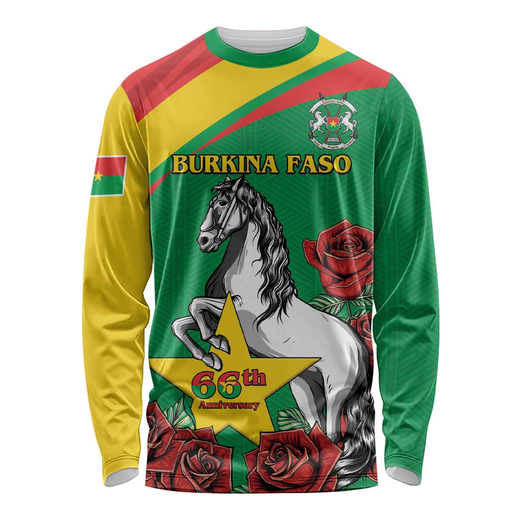 Personalised Burkina Faso Republic Day Long Sleeve Shirt Happy 66th Anniversary with White Stallion - Wonder Print Shop