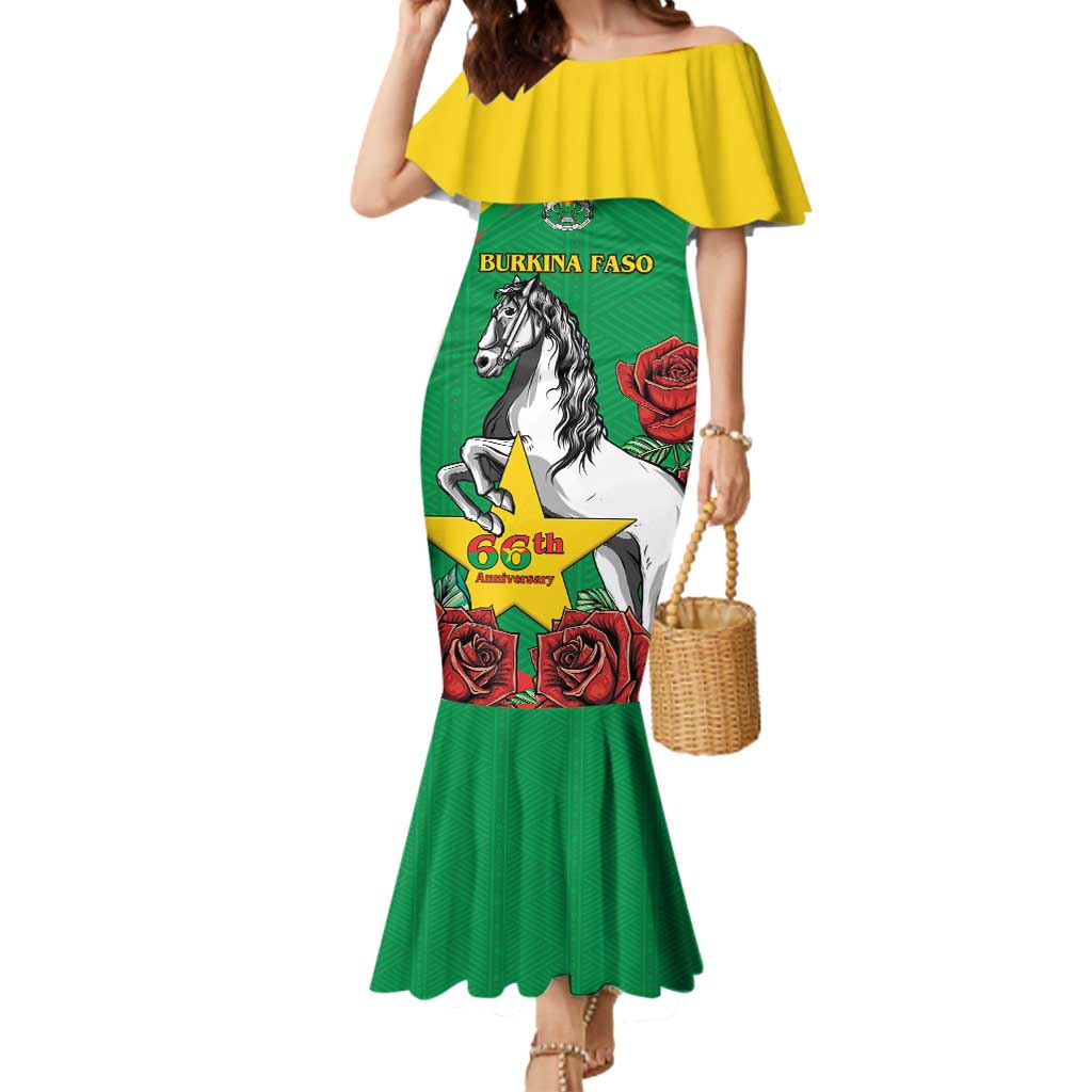 Personalised Burkina Faso Republic Day Mermaid Dress Happy 66th Anniversary with White Stallion - Wonder Print Shop