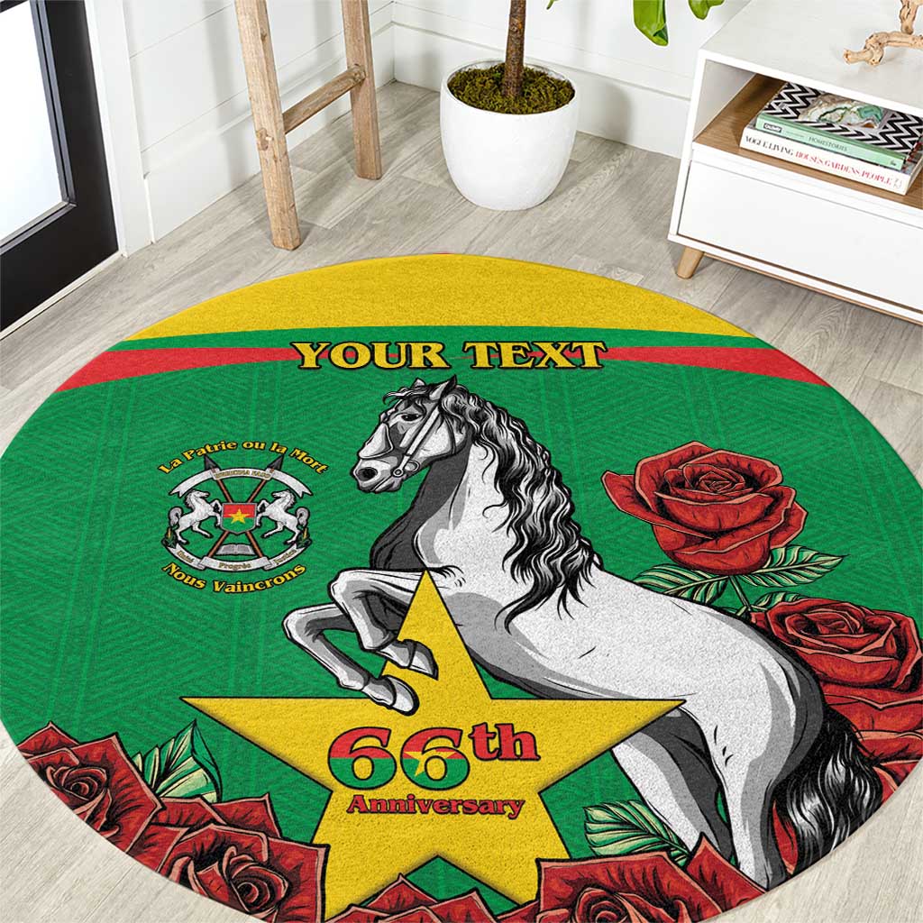 Personalised Burkina Faso Republic Day Round Carpet Happy 66th Anniversary with White Stallion