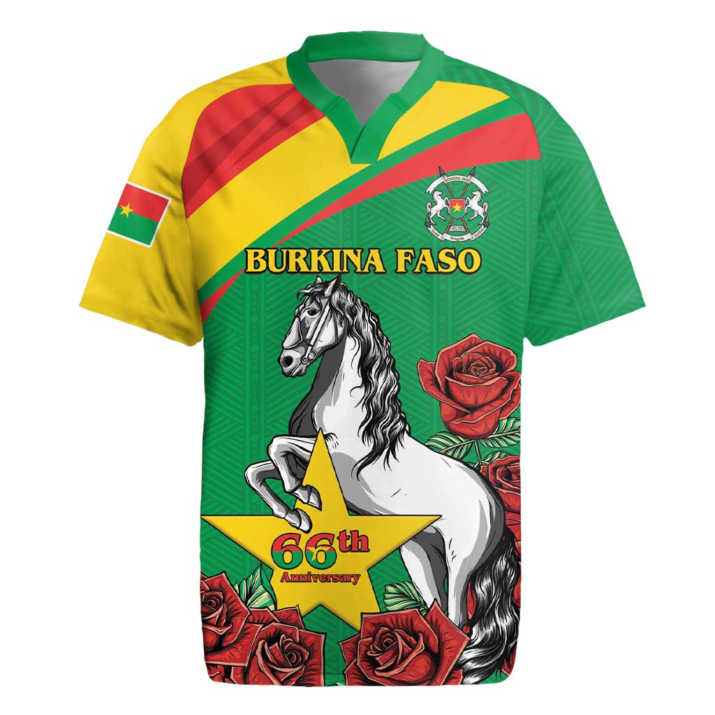 Personalised Burkina Faso Republic Day Rugby Jersey Happy 66th Anniversary with White Stallion - Wonder Print Shop