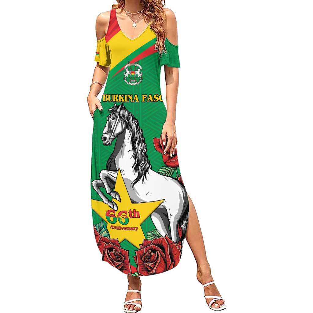 Personalised Burkina Faso Republic Day Summer Maxi Dress Happy 66th Anniversary with White Stallion - Wonder Print Shop