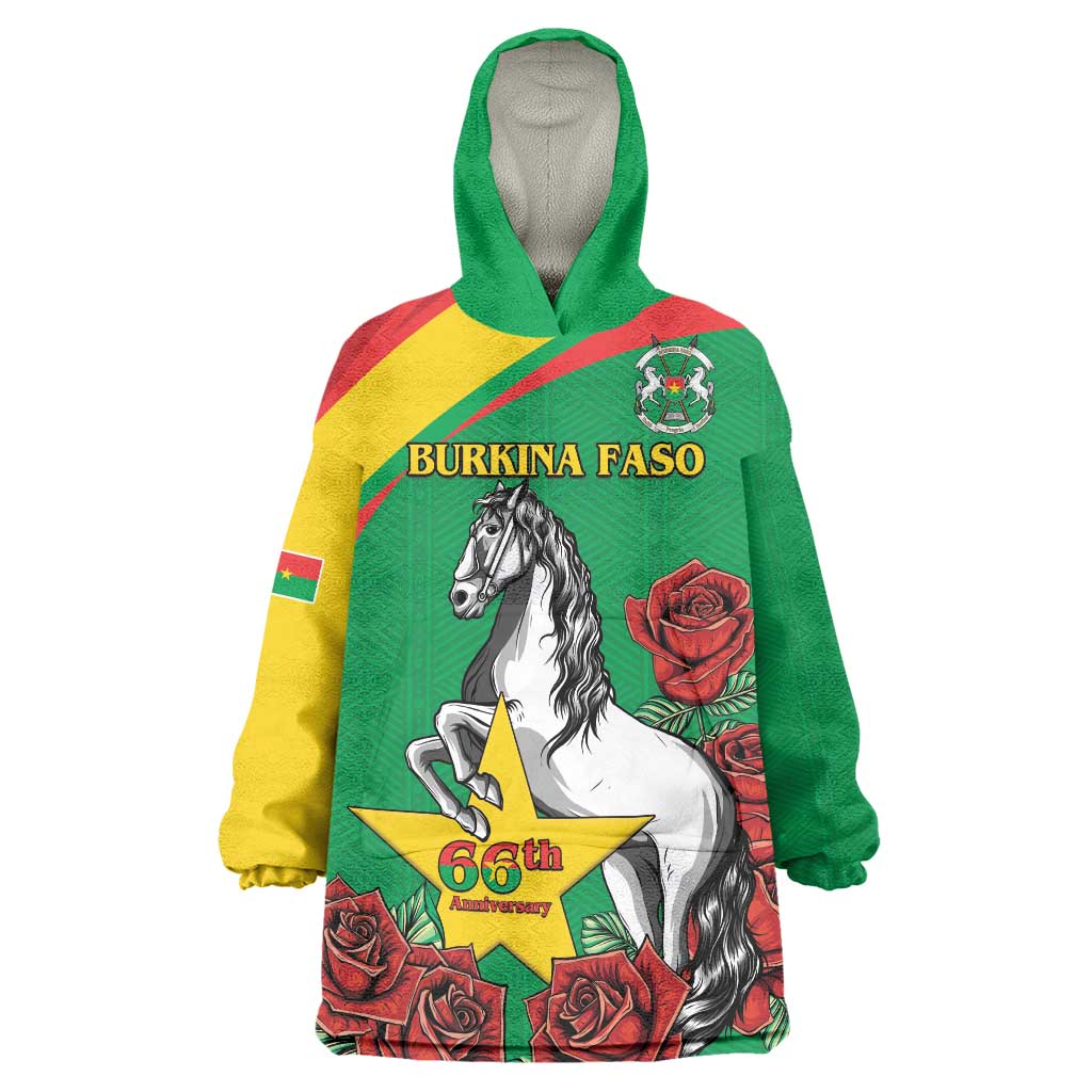 Personalised Burkina Faso Republic Day Wearable Blanket Hoodie Happy 66th Anniversary with White Stallion - Wonder Print Shop