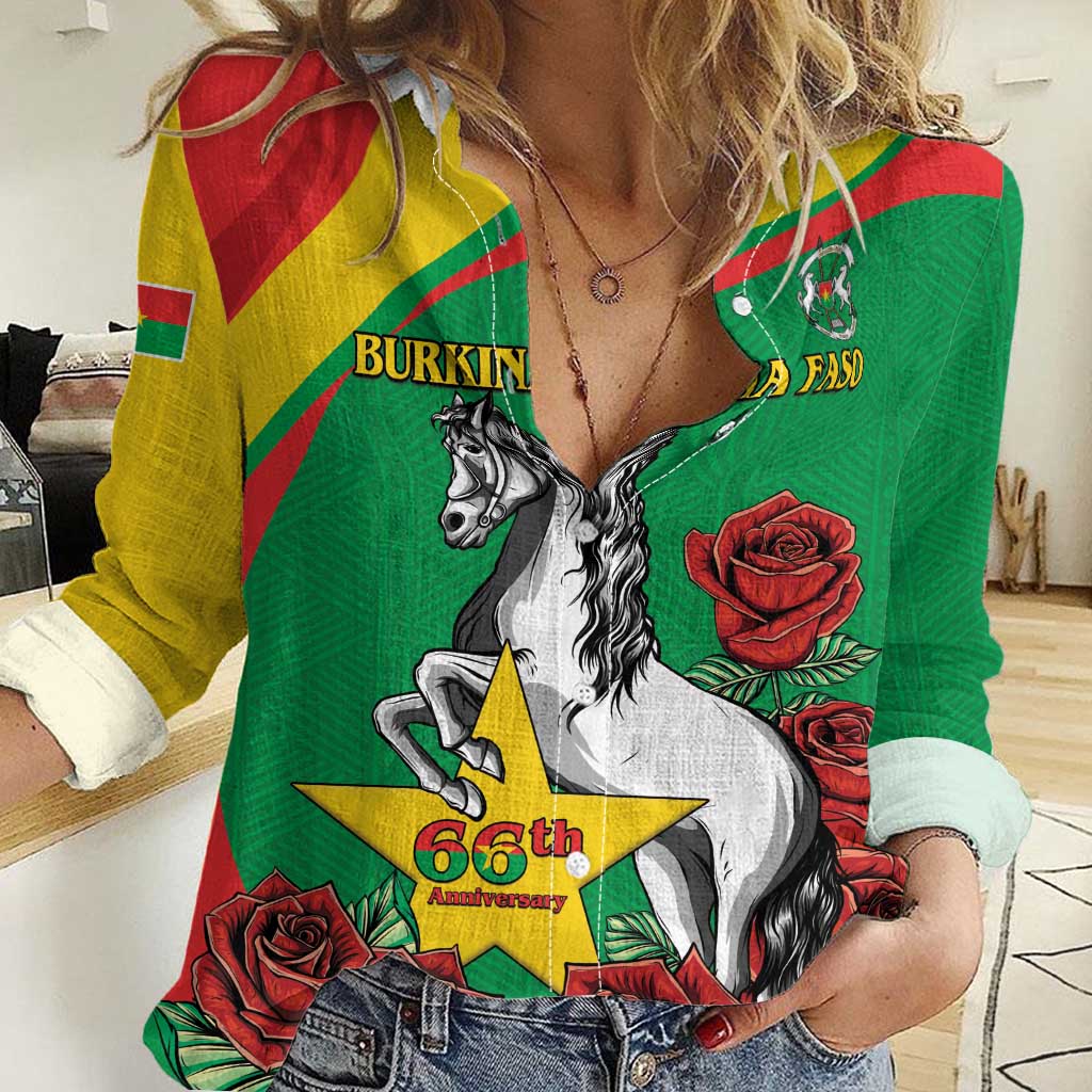 Personalised Burkina Faso Republic Day Women Casual Shirt Happy 66th Anniversary with White Stallion