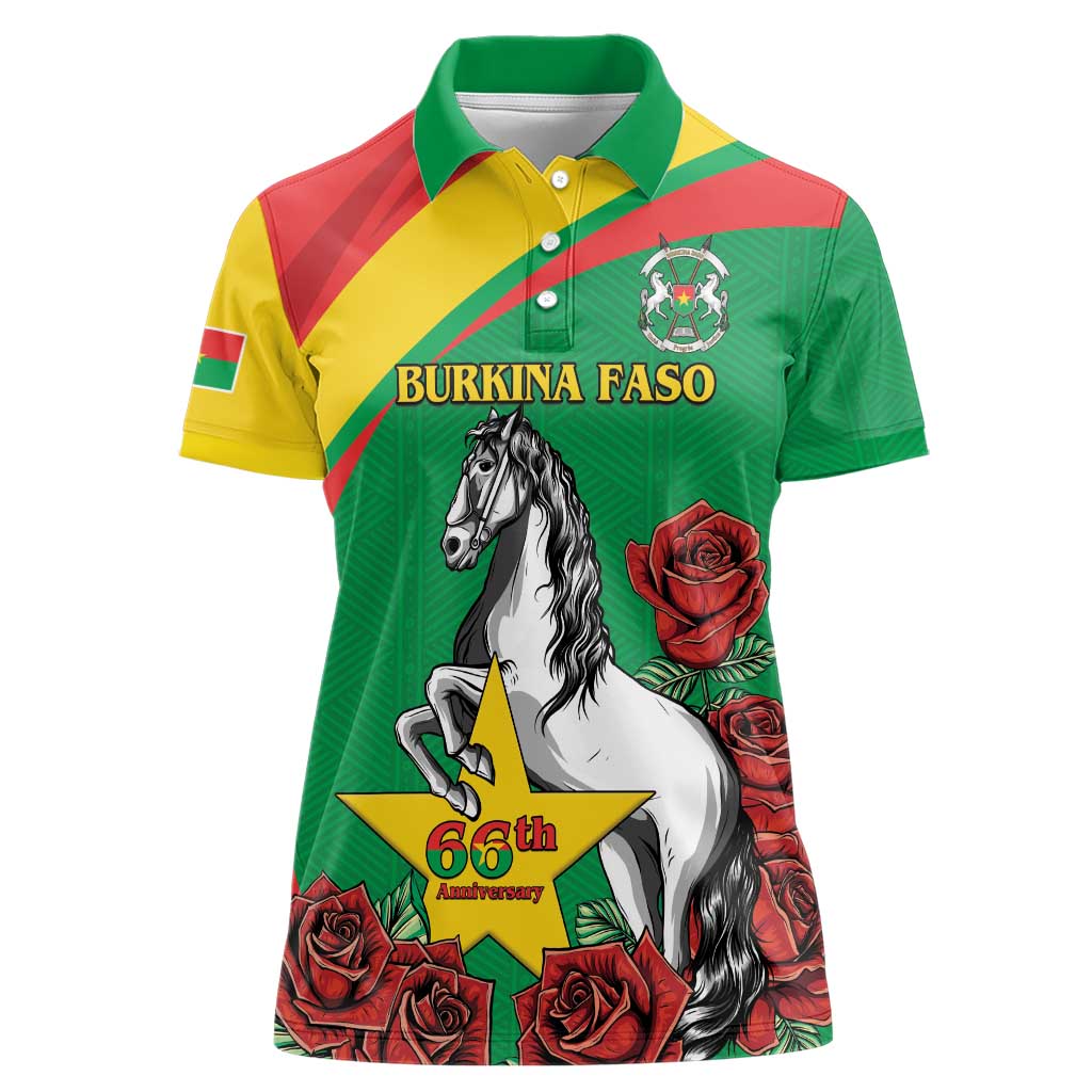 Personalised Burkina Faso Republic Day Women Polo Shirt Happy 66th Anniversary with White Stallion - Wonder Print Shop