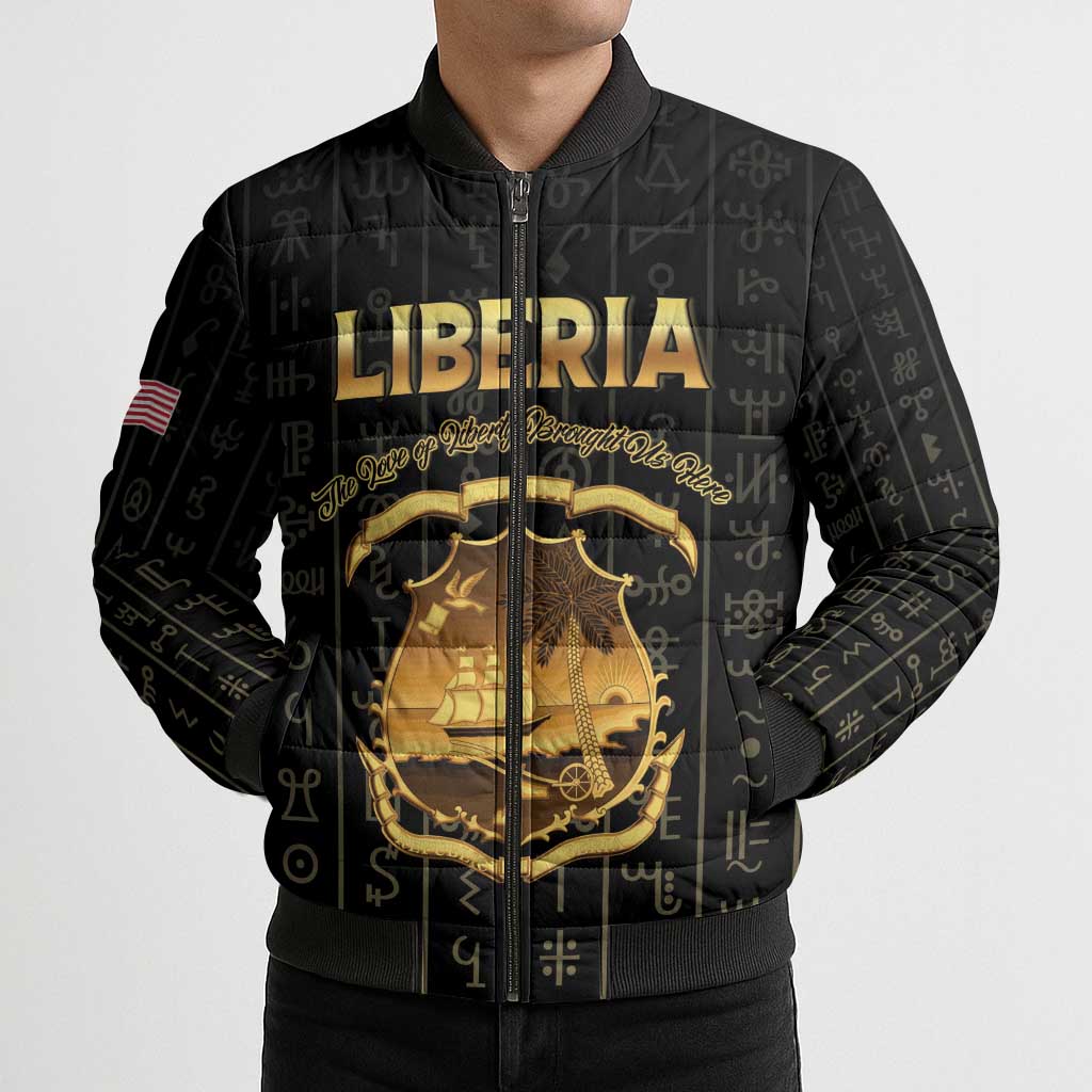 Personalized Liberia Vai Syllabary Vertical Pattern Bomber Puffer Jacket - Wonder Print Shop