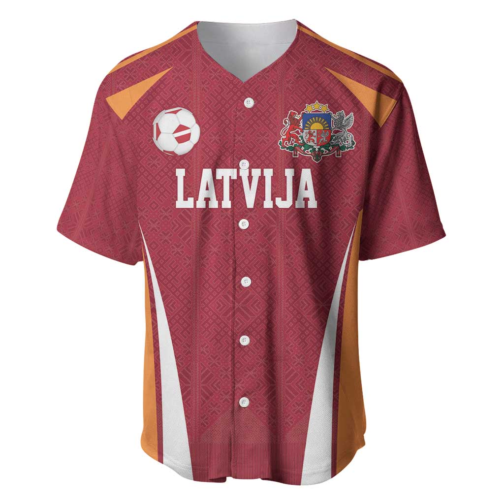 Latvia Football Custom Baseball Jersey Red Latvian Pattern