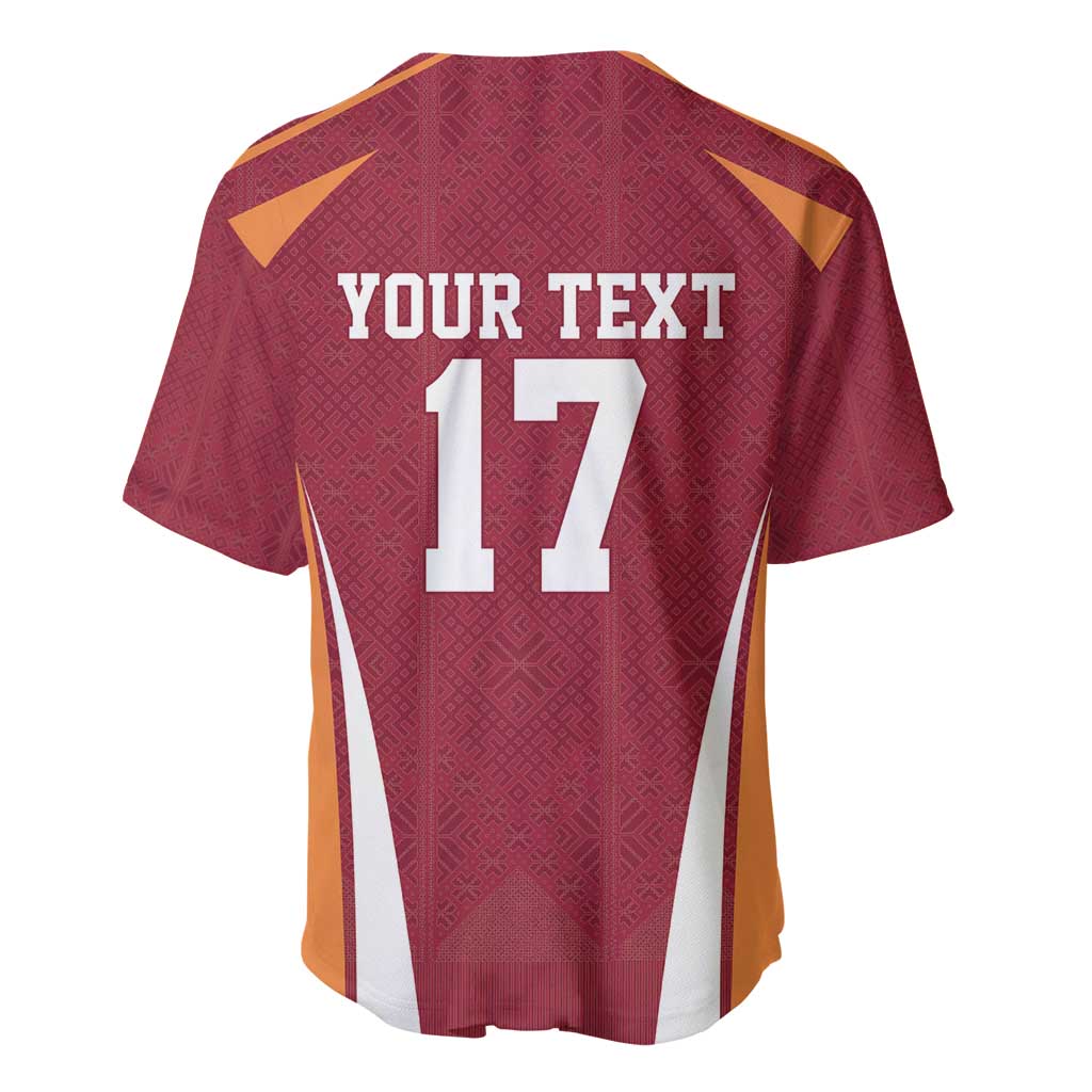 Latvia Football Custom Baseball Jersey Red Latvian Pattern