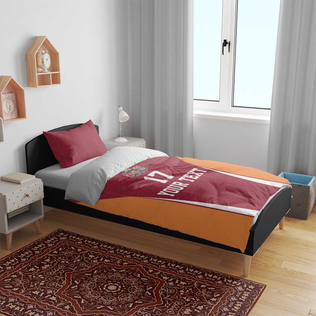 Latvia Football Custom Bedding Set Red Latvian Pattern