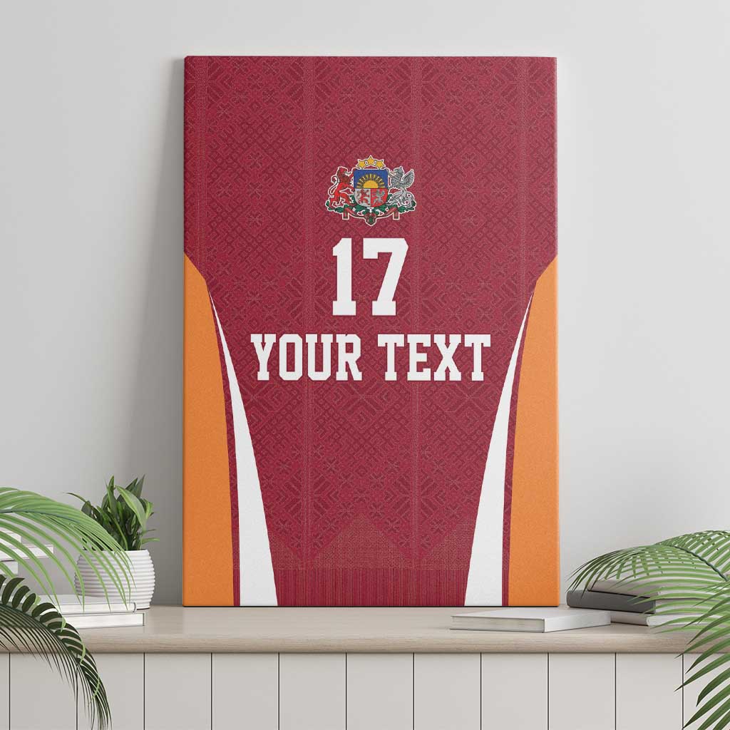 Latvia Football Custom Canvas Wall Art Red Latvian Pattern