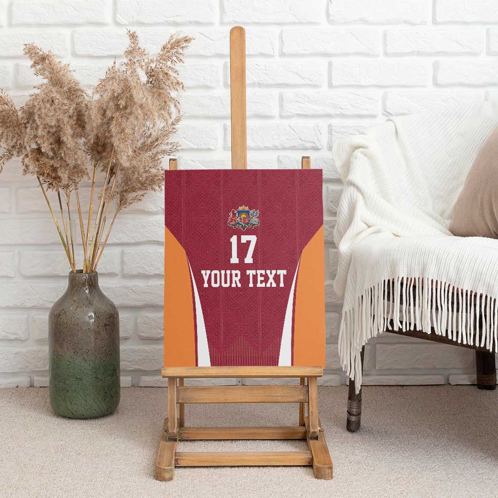 Latvia Football Custom Canvas Wall Art Red Latvian Pattern