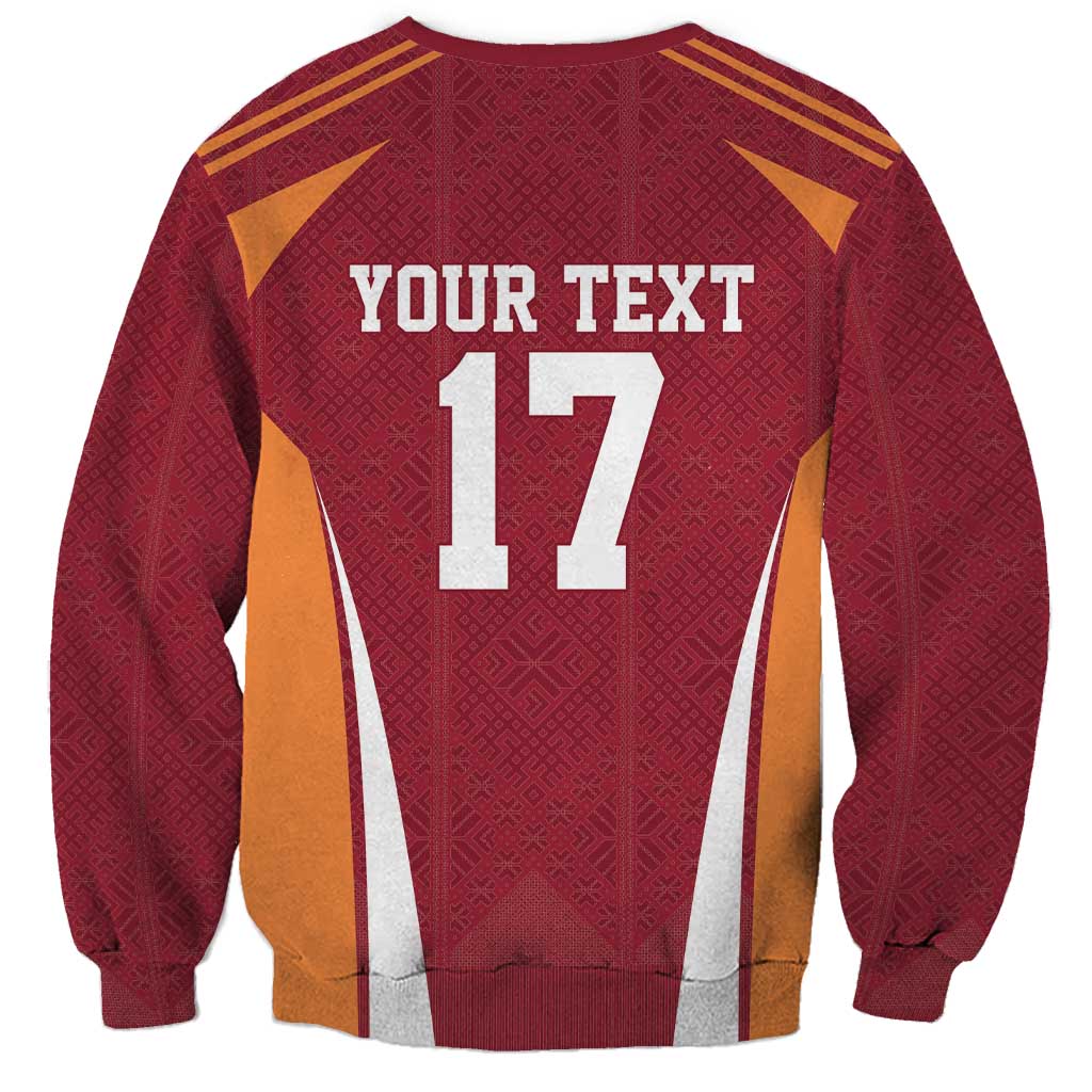 Latvia Football Custom Sweatshirt Red Latvian Pattern