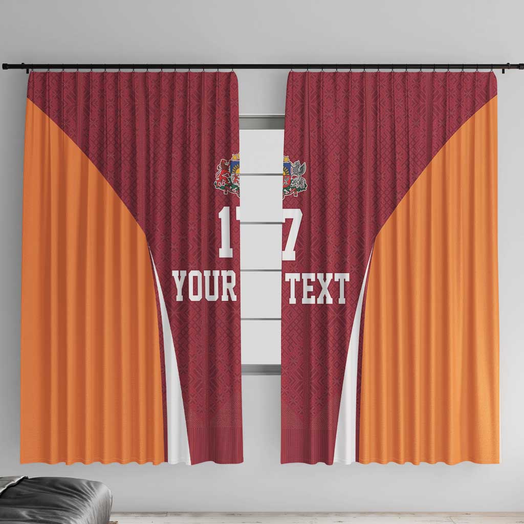 Latvia Football Custom Window Curtain Red Latvian Pattern
