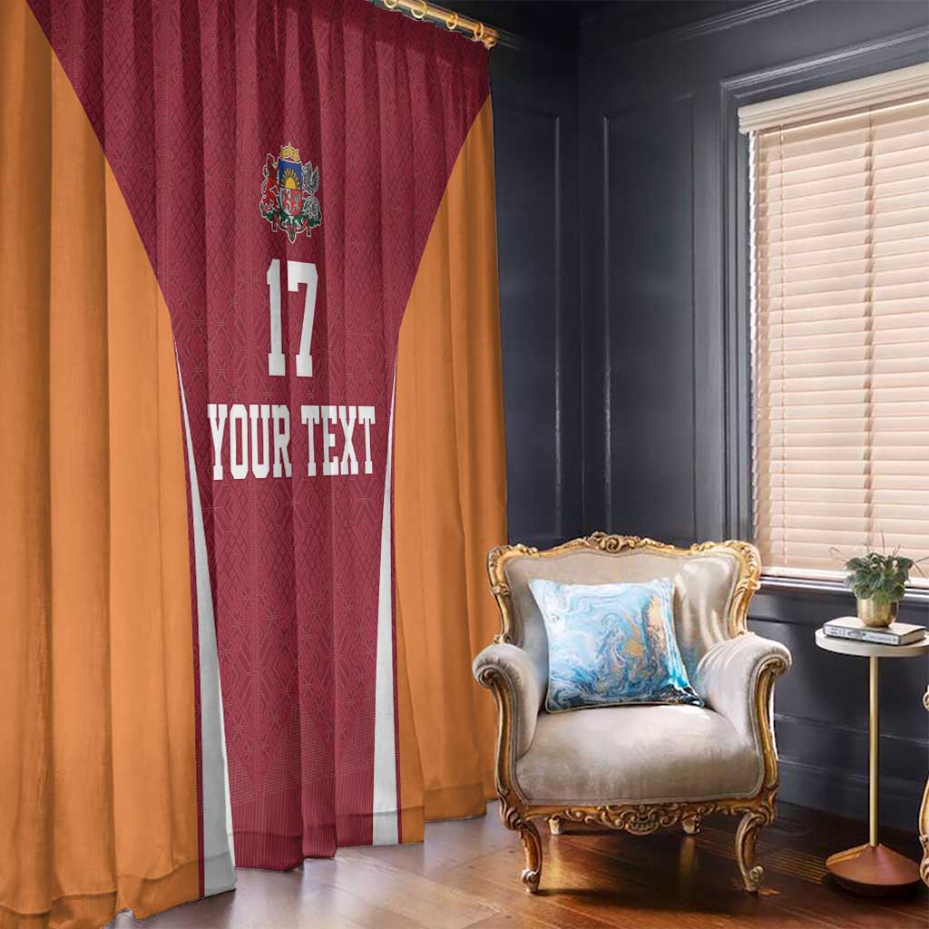 Latvia Football Custom Window Curtain Red Latvian Pattern