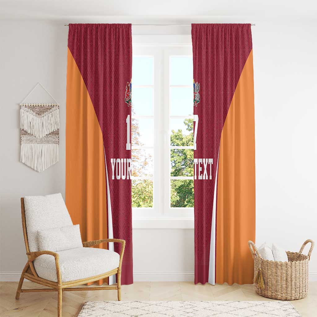 Latvia Football Custom Window Curtain Red Latvian Pattern