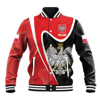 Red and black baseball jacket with Poland eagle emblem and varsity snap buttons