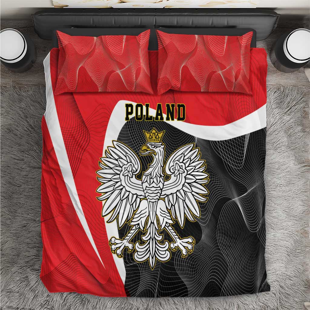 Red and black Poland eagle duvet set with two red pillowcases and centered winged crest