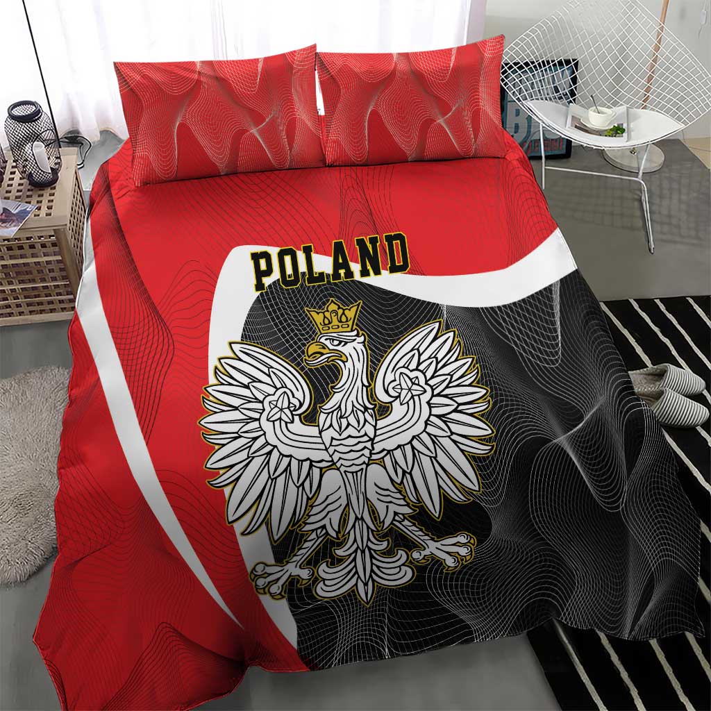 Poland eagle duvet cover set in red and black with a white stripe and winged crest