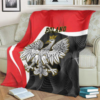 Red Poland flag-style blanket with crowned eagle emblem and white curved stripe