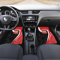 Crowned eagle car floor mat set, red and black with white stripe trim for front