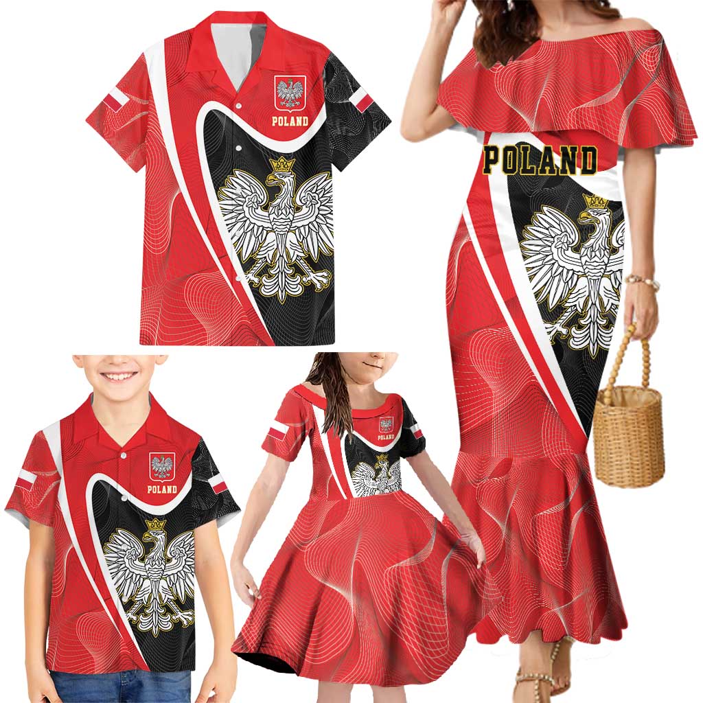 Poland White Crowned Eagle Family Matching Mermaid Dress and Hawaiian Shirt Rzeczpospolita Polska