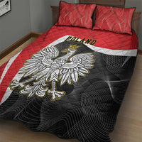 Red quilt bed set with large crowned eagle graphic and white diagonal flag stripe