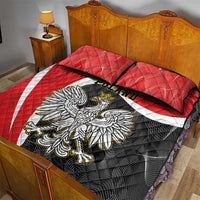 Red quilt bed set with crowned eagle graphic, black edge trim and white flag band