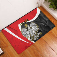 Red rubber doormat with Poland text and crowned eagle crest on flag design