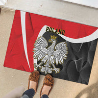 Red rubber doormat showing Poland crowned eagle emblem on black field