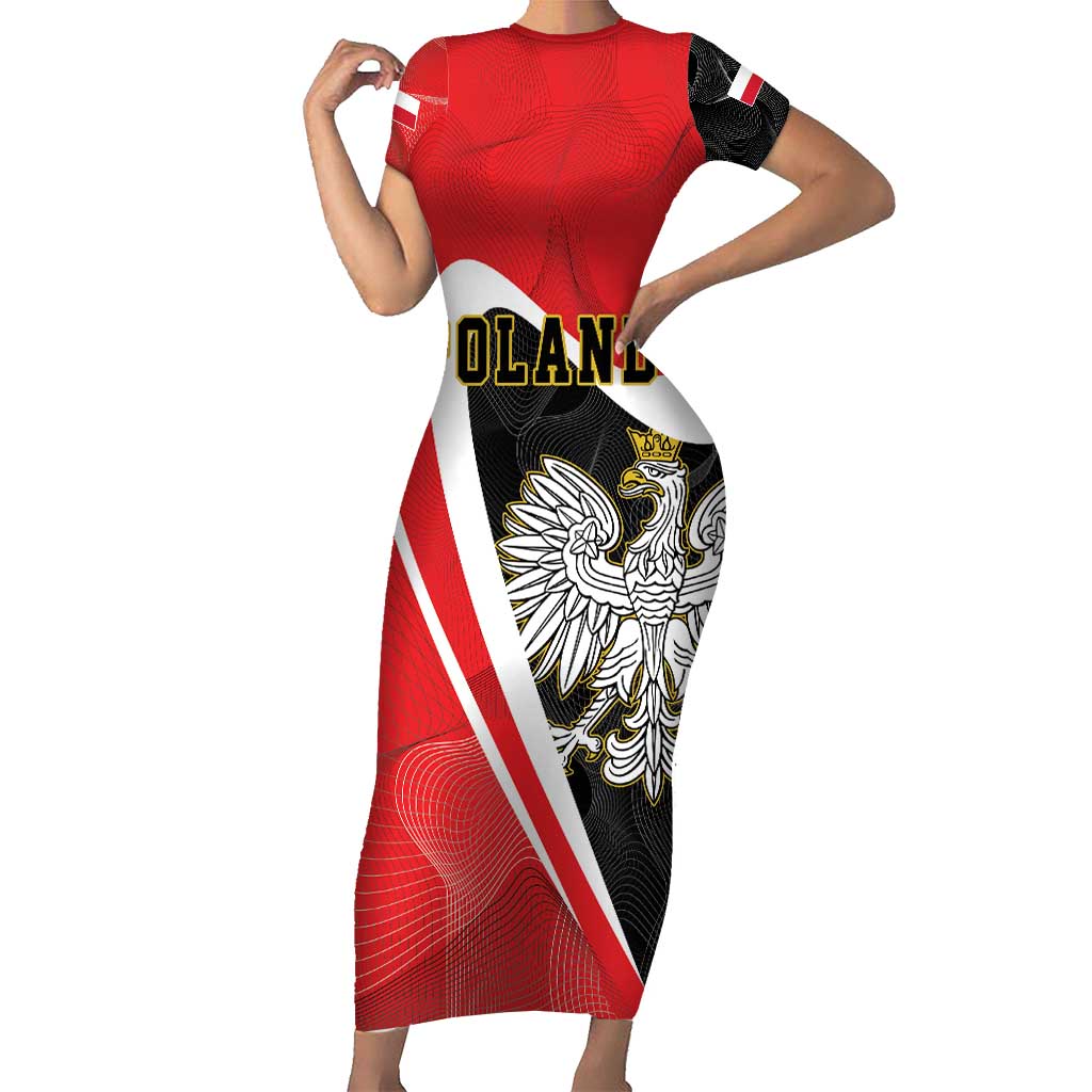 Poland White Crowned Eagle Short Sleeve Bodycon Dress Rzeczpospolita Polska LT17 - Wonder Print Shop